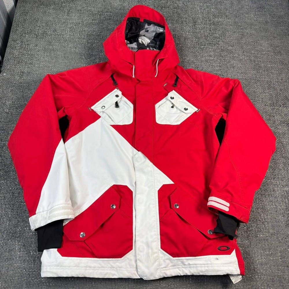 Oakley Snow Jacket Mens Medium Red White Colorblock Technical Ski Snowboard Y2K
